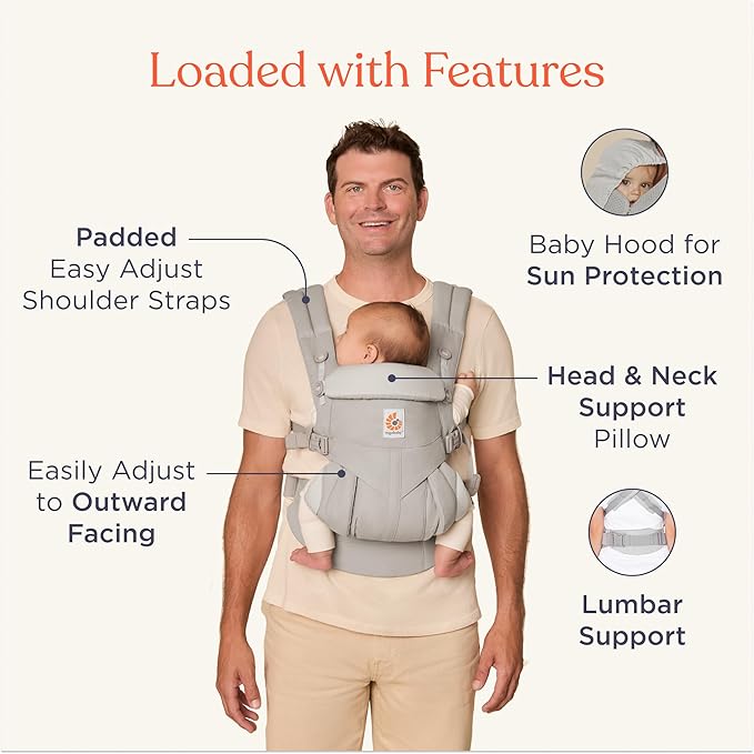 Ergobaby Omni Classic Baby Carrier Newborn to Toddler - Breathable Baby Carriers for Summer - All-Position Carrier with Lumbar Support (7-45 Pounds), Cotton, Pearl Grey