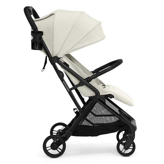 Delta Children Icon Ultra Compact Lightweight Everyday & Travel Stroller - One-Hand Fold - Only 15.6 Pounds - Fits in Overhead Compartments - Greenguard Gold Certified - Multi-Position Recline, Cream