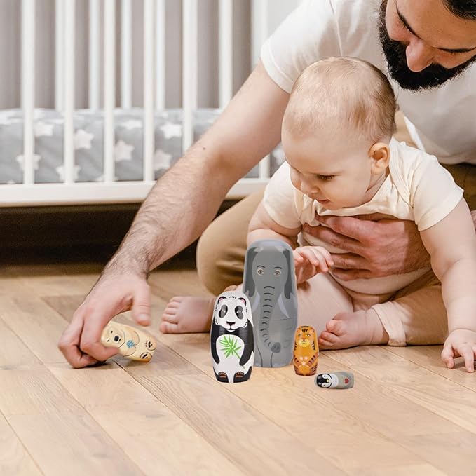 Nesting Dolls, 5Pcs 6" Tall Russian Nesting Dolls, Handmade Matryoshka for Kids, Wooden Stacking Toys for Christmas Home Wedding Party Decorations (Elephant)