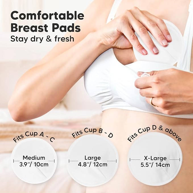 Organic Nursing Pads - 8 Washable Viscose Derived from Bamboo Breastfeeding Pads, Wash Bag, Reusable Breast Pads for Breastfeeding, Nipple Pads for Breastfeeding Essentials(Bare Beige, M 3.9")
