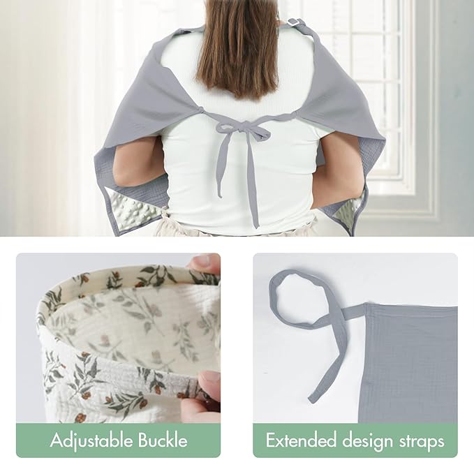 2-Pack Muslin Nursing Covers for Breastfeeding - Breathable Breastfeeding Covers with Arch Neckline, Privacy Nursing Cover for Women and Baby, Gray & Panda
