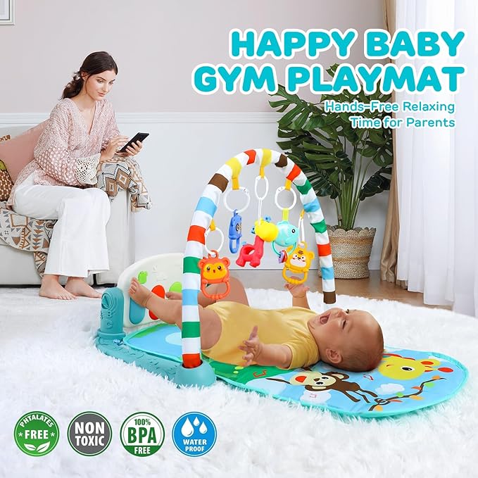 TOY Life Baby Play Mat for Babies 0-6 Months - Tummy Time Mat Activity Center, Kick and Play Piano Playmat Gym for Newborn Babies 0 to 3 6 9 12 Months