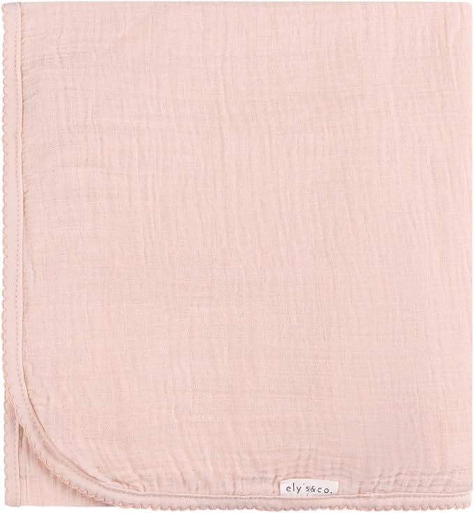 Ely's & Co. Cotton Muslin Swaddle Blanket with Scallop Trim, 1-Pack for Baby Girl— 100% Cotton Muslin Extra-Large Swaddle Blankets (47” x 47”) Pink with Scallop