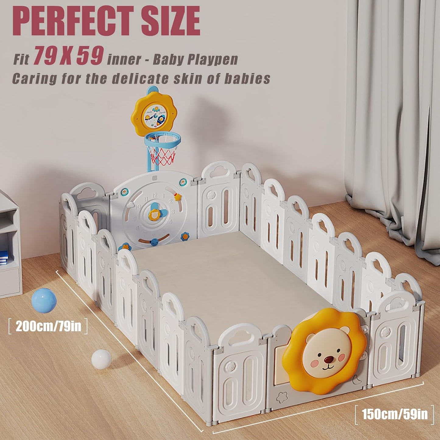 Baby Play Mat for Floor, 1.3" Thick Extra Large Cushioning Memory Foam Playpen Cushion, Soft Coral Velvet Tummy Time Mat with Non-Slip Backing, Child Nursery Rug for Toddlers, Kids (Beige, 79X59)