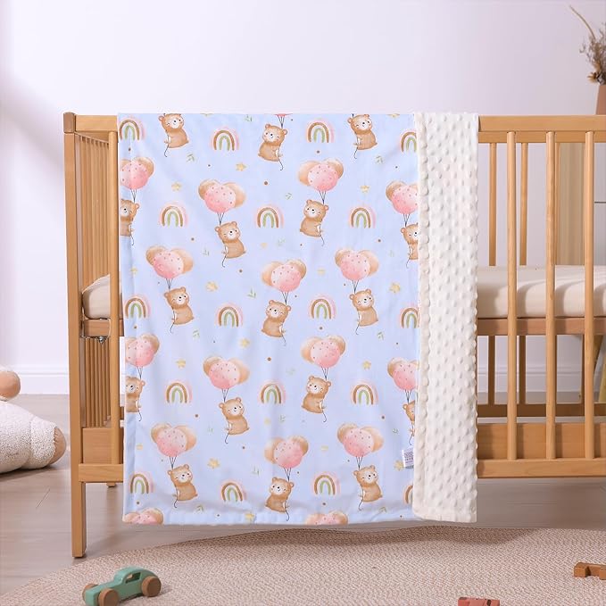 iEvolve Baby Nursery Bed Blankets Ultra Soft Double Layer Mini Blanket Minky Blanket Receiving Blankets Shower Gifts(Ballon Bear,30 * 47in)