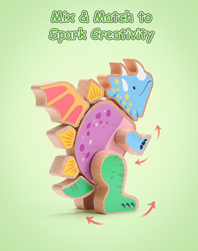 SainSmart Jr. Wooden Snap Together Building Toy, 4 Pcs Dinosaur Take Apart Toys, Montessori Toys for Toddler Developmental Learning - Ideal Gift for Boys and Girls