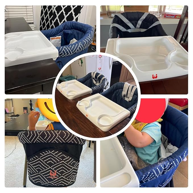 MTWML Hook On High Chair with Tray,Portable Baby High Chair That Attaches to Table,Clip On Fast Table Seat for Babies and Toddlers.Baby Feeding Seat for Dining Tables and Counter(Stripe-Black)