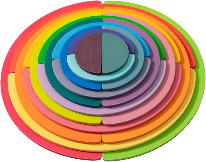 Wooden Rainbow Semicircle Stacker Toys, 11Pcs Semicircle Rainbow Stacking Puzzle, Building Blocks Board Set for Kids, Learning Creative Thinking Toys