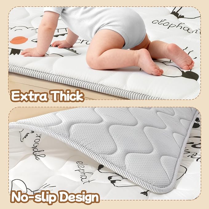 Baby Play Mat for Floor,Soft 50x50 Playpen Mat,Thick Foam Cushioned Playmat for Tummy Time,Safe Non-Slip Backing for Crawling for Kids Toddlers Infants,Line Animals