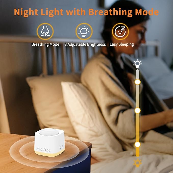 Portable Sound Machine for Sleep, Mini Travel White Noise Sound Machine with Amber Night Light, Long-Lasting Power, 16 Soothing Sounds, Memory, Timer for Adults Baby Office Privacy, Hotel