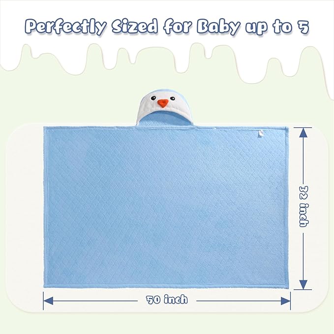 Baby Towels with Hood for 1-6, 2-Pack Toddler Bath Towel with Animal Face Soft Absorbent,Premium Coral Fleece Ultra Absorbent Thick Shower Gift for Kids Infant,White Cow &Blue Penguin Set