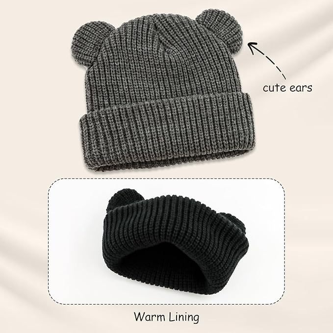 Toddler Boy Winter Hat Baby Knit Beanie Girl Warm Hats Kid Bear Ear Beanies for Cold Weather