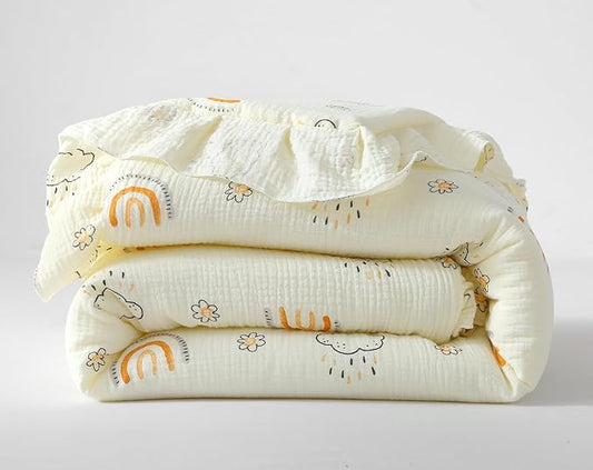 100% Cotton Muslin Crib Comforter/Quilt,Ultra Soft Cozy Reversible Baby Blanket,All Season Toddler Blankets for Boys and Girls, Machine Washable,41"x48"