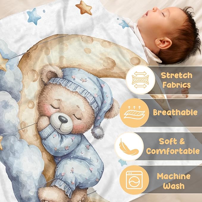 Customized Baby Blanket, Personalized Newborn Blankets with Name, Soft Receiving Blanket for Boys Girls, Blue Bear Double Layer Dotted Swaddle, Nursery Toddler Baby Shower Infant Gifts(30"x40")