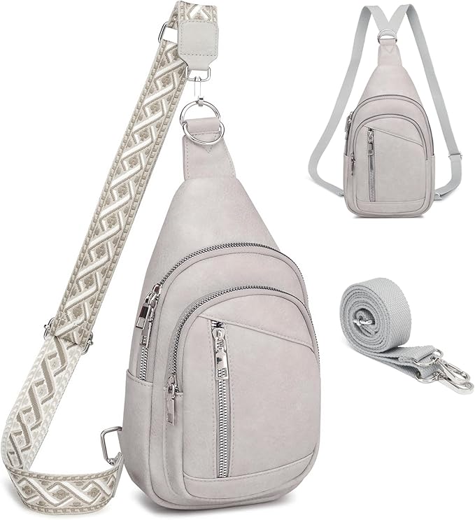 Sling Bag Crossbody Backpack - 2 in 1 Leather Cross Body Bag Fanny Pack with 2 Removable Straps
