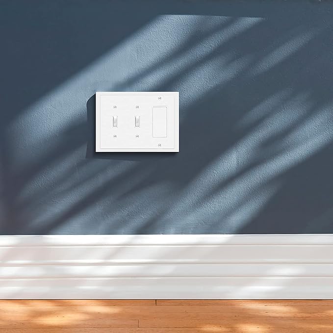 Modern Edge Decorative Wall Plate Switch Plate Outlet Cover, Durable Solid Zinc Alloy (Double Toggle/Single Decorator, White)