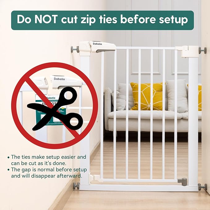 Babelio Metal Baby Gate, 29-43" Auto Close Easy Install Pet Gate PressGuard P7, Extra Wide Walk Thru Child Safety Gate, 30" Tall Pressure Mounted Dog Gate for Doorways & Stairs, White