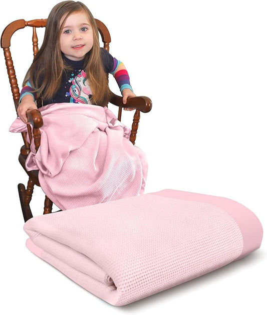Blankets - Thermal Waffle Warm Baby Blanket for Crib - Soft and Cozy Baby Crib Blanket for Nursery, Stroller, or Naptime Comfort - Ideal Shower Gift - Pink, Satin Trim (36" x 50")