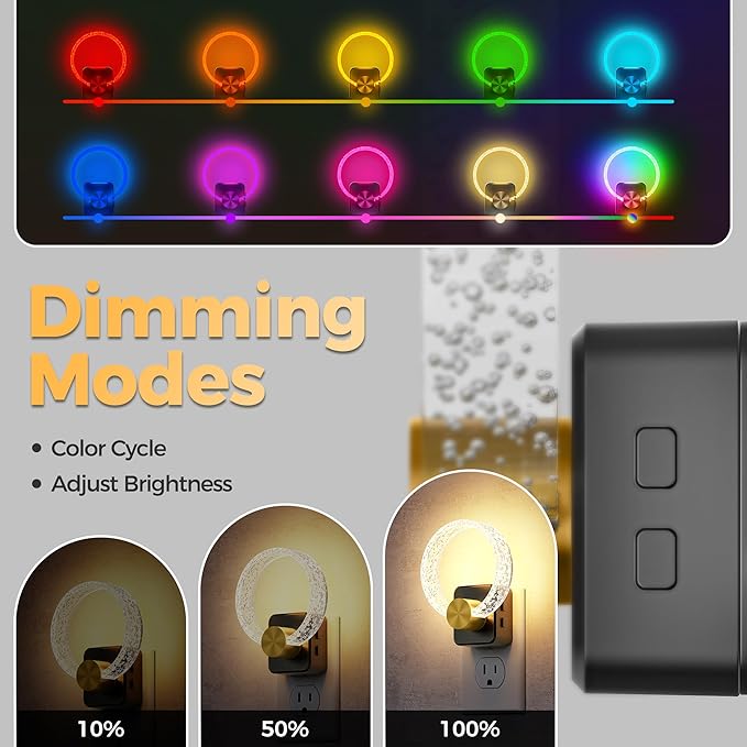 DORESshop Night Lights Plug Into Wall, [2 Pack] LED Night Light Color Changing RGB with Dusk-to-Dawn Sensor, Adjustable Brightness Dimmable Nightlights for Hallway, Bedroom,Kids Room