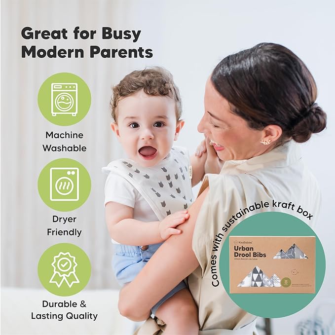 8-Pack Organic Baby Bibs for Boys, Girls - Soft Cotton Drooling and Teething Bibs for Baby Girl & Boy, Extra Absorbent, Easy To Clean & Put On for Toddler, Newborn, Infant 0-24 Months (Grayscape)