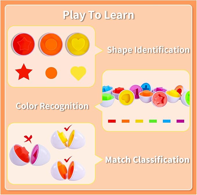 6 Pack Chicken Eggs Matching Game Toys for Toddlers, Colors & Shape Matching and Sorter, Preschool Sensory Fine Motor Skills Development Toy, Educational Gifts for Boys and Girls Aged 3-6