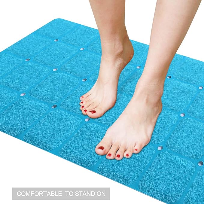 Foldable Non Slip Silicon Bath Mat Bathtub mat Shower mats no Suction Cups for Textured Tub and Reglazed Tub(Foldable-Blue, 28-inch x 14-inch)