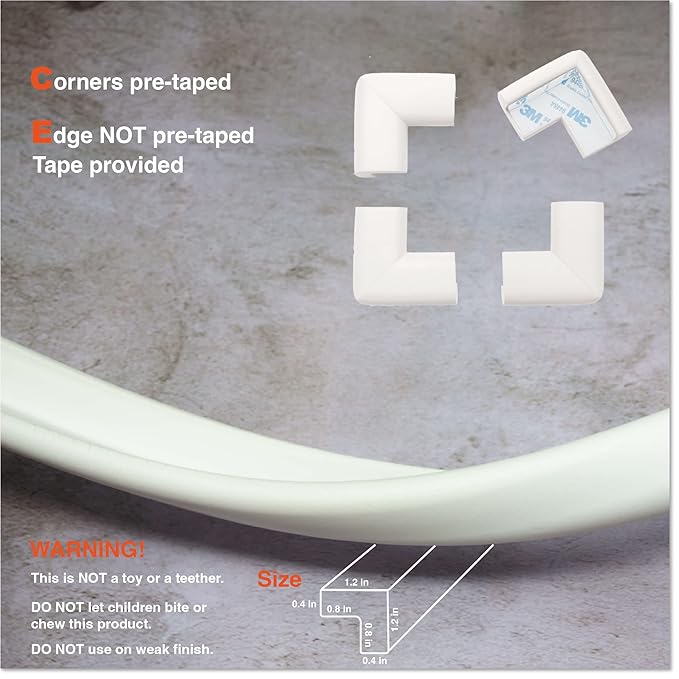 Roving Cove HeftyFit Edge Corner Protector Baby Proofing (Large 15ft Edge 4 Corners), Heavy-Duty, Soft NBR Rubber Foam, Furniture Fireplace Safety Bumper Guard, 3M Adhesive, Oyster White (Off White)