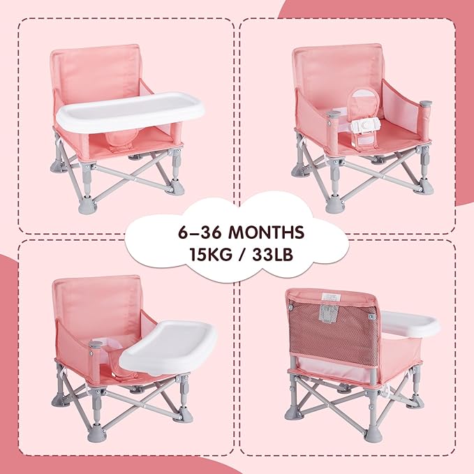 Portable Booster Seat, Toddler Baby Seat with Tray for Dining Table Compact Floor Chair for Camping Lawn Beach Babies Travel 6-36 Months