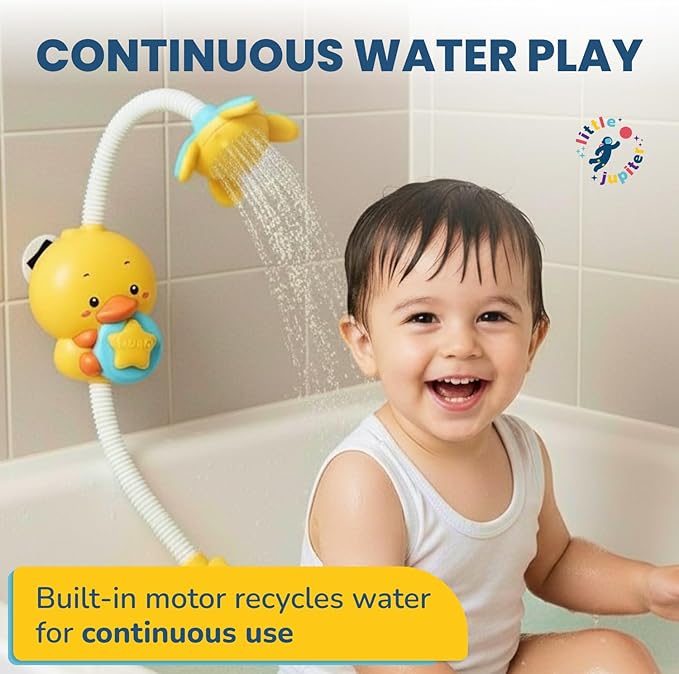 Yellow Duck Water Spray Suction Cup Toddler Bath Toy for Boys and Girls - 18+ Months and Up - Features Waterproof Recycling Water Pump with Multi-Spray Modes for Bathtime Water Play in Bathtub