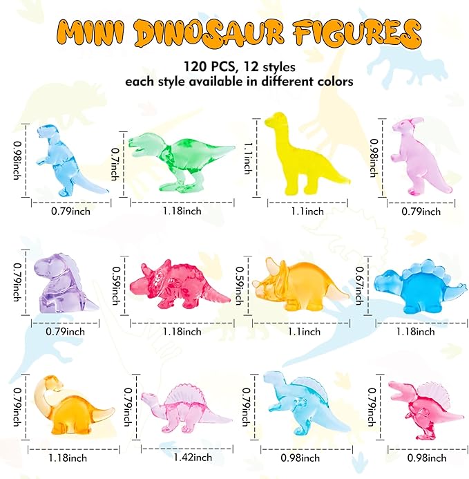 120 PCS Mini Dinosaur Figures, 12 Styles Resin Animals Mixed Loading, Tiny Multicolor Mini Resin Animals for Dollhouse Decor Vase Fillers Accessories Decorations