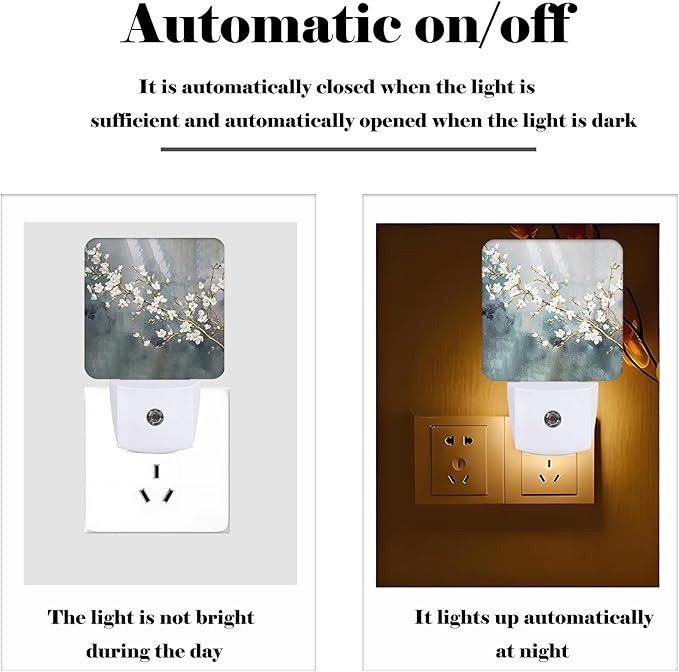 Pure White Flower Night Light,Plug-in Nightlights Auto Sensor Night Lamp Dusk to Dawn Lamp Home Decor for Nursery Children Girls Boys