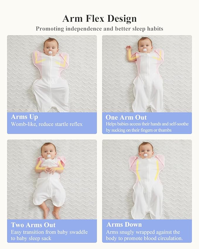 Transition Baby Swaddle 3-6 Months 12-18 lb, Arms In/Out Swaddle Sleep Sack with 2-Way Zipper Moisture-Wicking Fabric, Improves Sleep Snug Fit Helps Calm Startle Reflex,1Pack,Pink