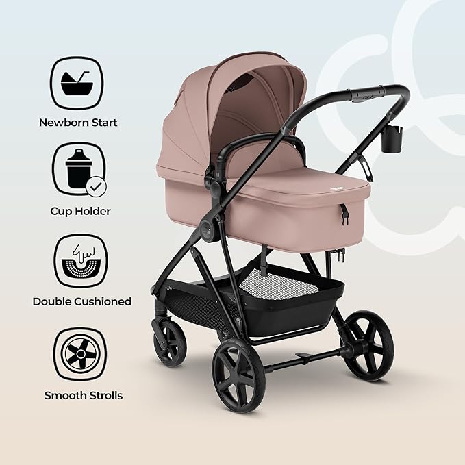 MAMA & BABY Rovee 2-in-1 Baby Stroller, Convertible Infant & Toddler Stroller with Reversible Seat, Large UPF 50+ Sun Canopy, Foldable Stroller with Shock-Absorbing Wheels & Storage Basket