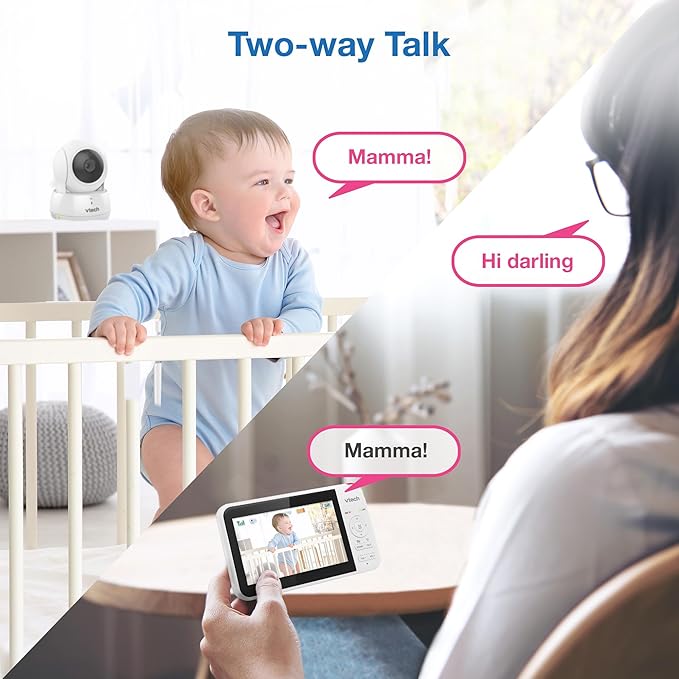 VTech Video Baby Monitor with 3 Cameras, 5" LCD Screen, Up to 17Hrs Video & 31Hrs Audio Battery Life, Night Vision, 1000ft Range, Pan-Tilt-Zoom, Lullabies, Soothing Sounds, Temperature Sensor, VM924-3