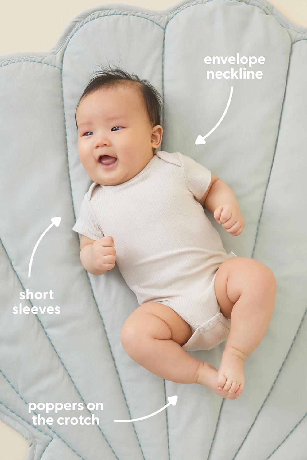 MORI Baby Ribbed Short Sleeve Bodysuit with Envelope Neck and Nickel Free Poppers - Unisex Toddler Romper for Boys and Girls