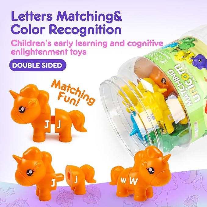 TSYAN Matching Letter Montessori Toys for Toddlers,ABC Unicorn Alphabet Preschool Learning Activities Classroom Must Haves Sensory Sorting Educational Toy Sets for Kids Toddler 3 4 5 6 Years Old…