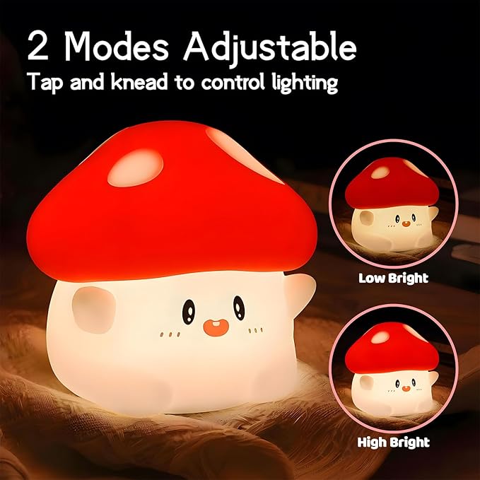 Mushroom Silicone Night Light for Kids - Color Changing Lamp with Soft Touch, USB Rechargeable, Long Battery Life & Touch Control - Cute Decorative LED Mushroom Light