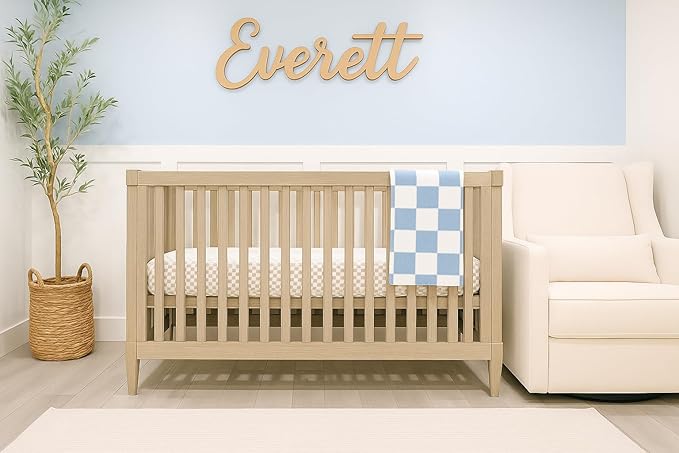 Checkered Baby Blanket 28"x40" - DreamSoft Knit Throw for Crib, Stroller or Car Seat - Soft Receiving Blanket/Newborn Nursery Gift Essential for Toddler, Infant, Kids, Boys & Girls (Steel Blue/White)