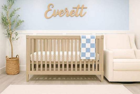 Checkered Baby Blanket 28"x40" - DreamSoft Knit Throw for Crib, Stroller or Car Seat - Soft Receiving Blanket/Newborn Nursery Gift Essential for Toddler, Infant, Kids, Boys & Girls (Steel Blue/White)