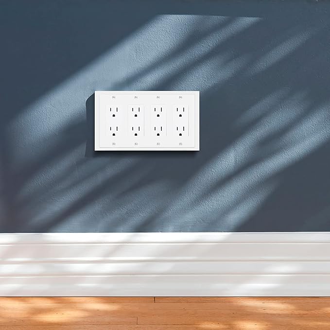 Modern Edge Decorative Wall Plate Switch Plate Outlet Cover, Durable Solid Zinc Alloy (Quad Decorator, White)