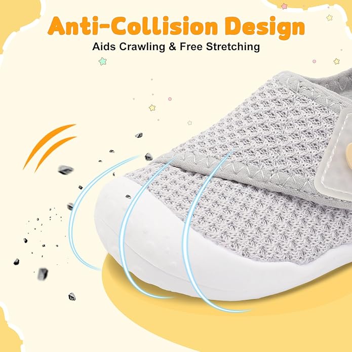 FEETCITY Baby First Walking Shoes Wide Baby Shoes Infant Sneakers Newborn Crib Shoe Barefoot Lightweight Slip On Shoe