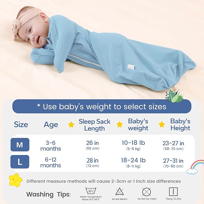 ZIGJOY Shark-Fin Transition Swaddle - 1.0 Tog Baby Sleep Sack Soft Cotton Transitional Swaddle Baby Wearable Blanket