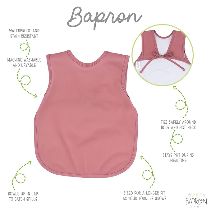 BapronBaby Minimalist Blush Bapron - No Neck Tie Safer Bib for Baby & Toddler - Soft Waterproof Stain Resistant - Machine Washable - Sz Preschool 3-5yrs