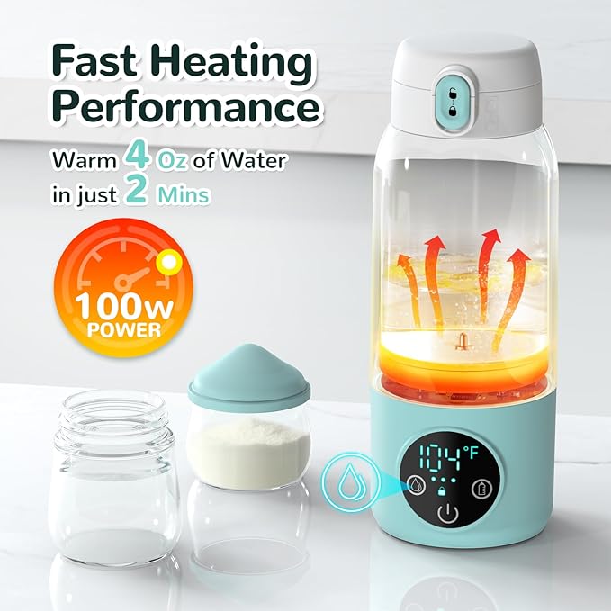 Portable Bottle Warmer -Dual Heating Modes for Breast Milk & Water, Milk Warmer for Baby with Fast Heating,17 Ounces Capacity Suitable for Baby Outdoor, Car, and Airplane Travel Bottle Warmer