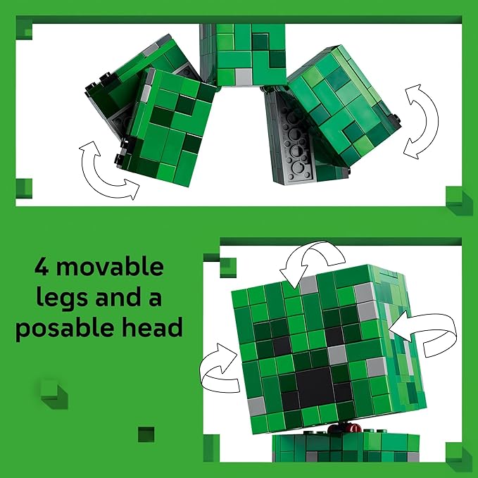 LEGO Minecraft The Creeper Kids Building Toy - Minecraft Toy for Boys & Girls, Ages 10+ - Room Decor for Gamers -W/ 1st Version Minifigure - Gift for Christmas - 21276