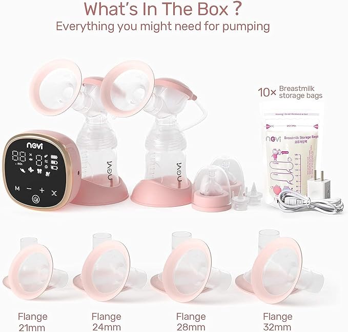 NCVI Electric Breast Pump 8782, Portable Hospital-Grade Double Pump with 4 Modes & 9 Levels, Anti-Backflow, Rechargeable Quiet Breastfeeding Pump for Efficient Comfortable Use at Home, Work or Travel