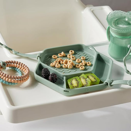 Smack Fun - The Original All-in-one Suction Plates + Safety Toy Straps - Silicone Suction Plates for Toddlers + Baby - First Foods + Self-Feeding. Comes with 2 Straps (Cambridge Blue)