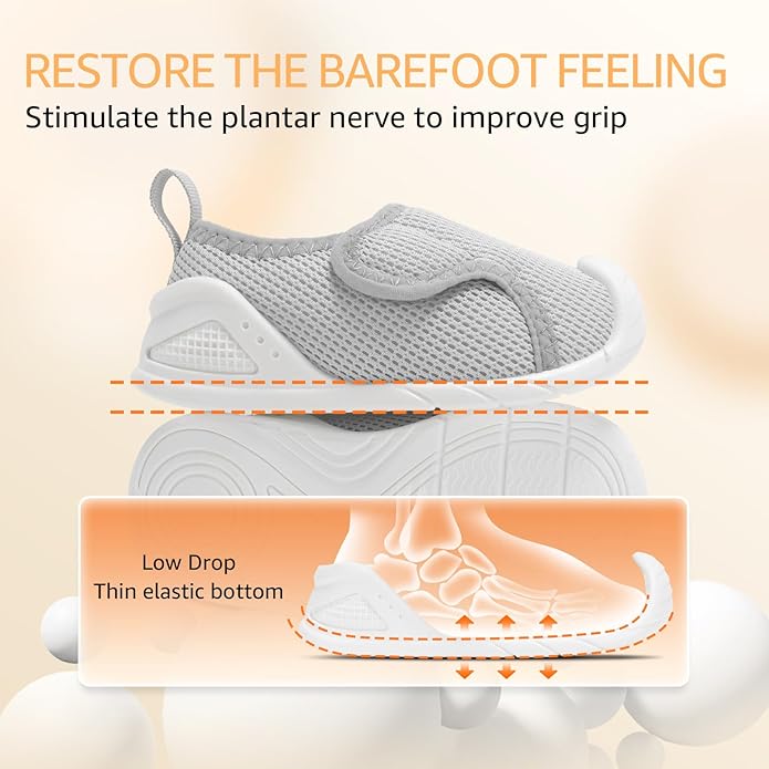 Baby Boys Girls First Walking Shoes Wide Toe Box Infant Sneakers Lightweight Breathable Slip On Barefoot Shoes