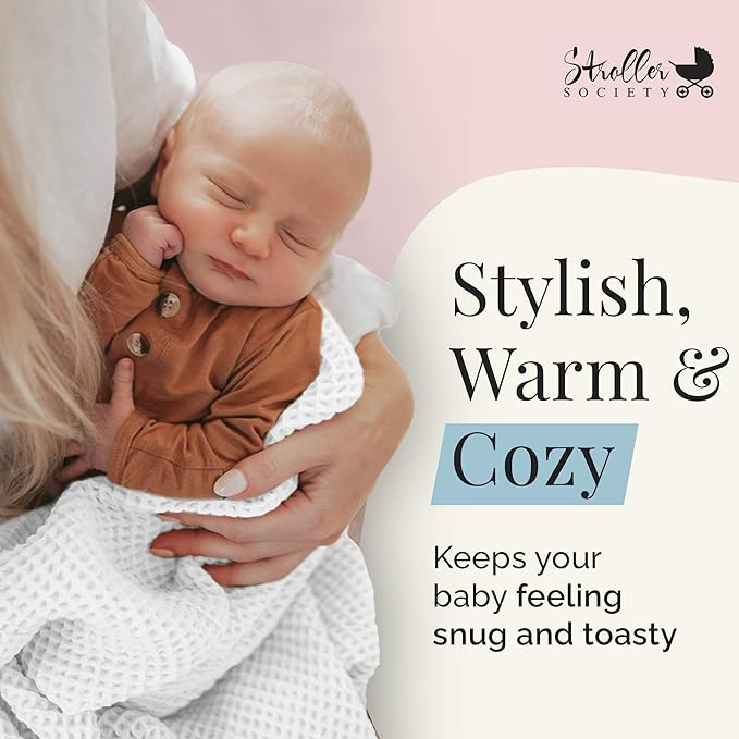 Stroller Society - Swaddles for Newborns & Toddlers, Soft Receiving Blankets Girl & Boy Can Use, Comfy Toddler Blanket & Newborn Swaddle, Cotton Waffle Blanket, White, 40 x 40 inches