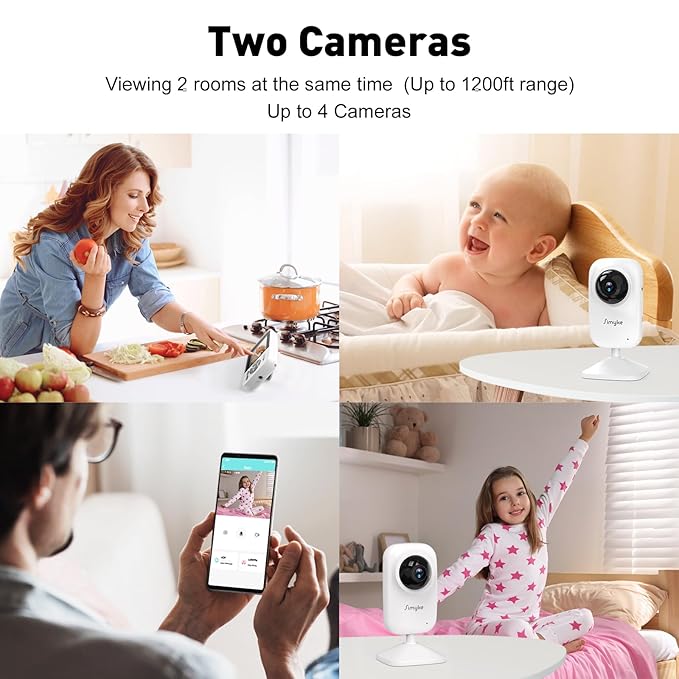 Upgrade Video Baby Monitor with 2 Cameras and Audio 2.8" Screen,Night Vision,APP,Wireless,2-Way Talk,1200ft Long Range,Feeding Timer,Temperature Sensor,VOX/ECO,5 Lullabies,Portable,Easy Setup